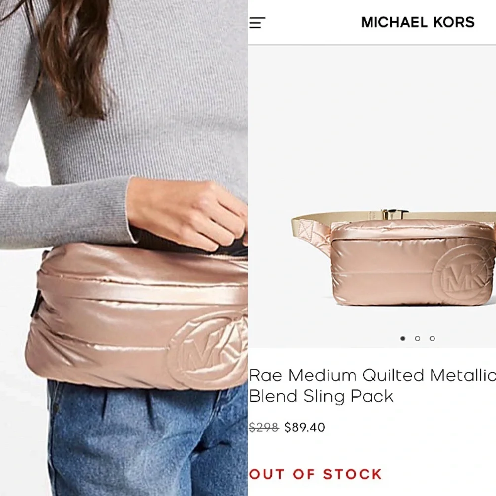 Michael Kors Rae Metallic Rose Gold Belt/Bum Bag-NWT - Picture 2 of 11